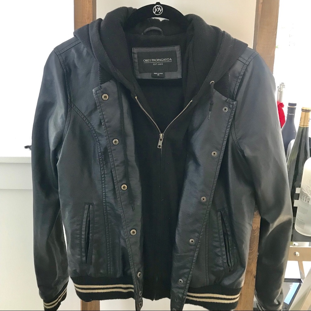 Obey black leather hoodie